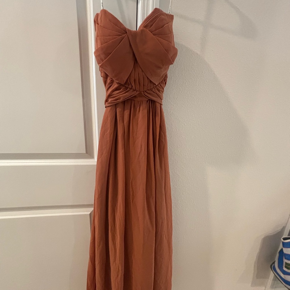 Birdy Grey Rust Strapless Maxi Dress with Bow Bodice